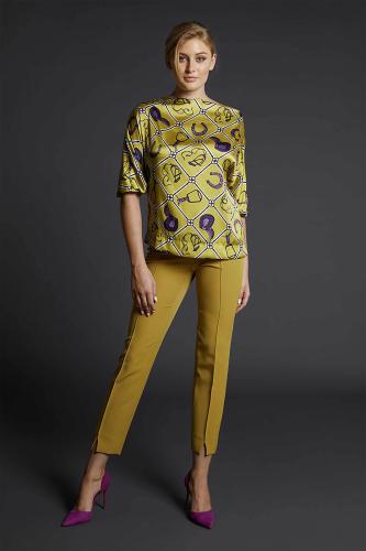 Bella P γυναικεία μπλούζα με σατέν όψη και all-over contrast prints - 21.232.B04.115.517 Κίτρινο 2